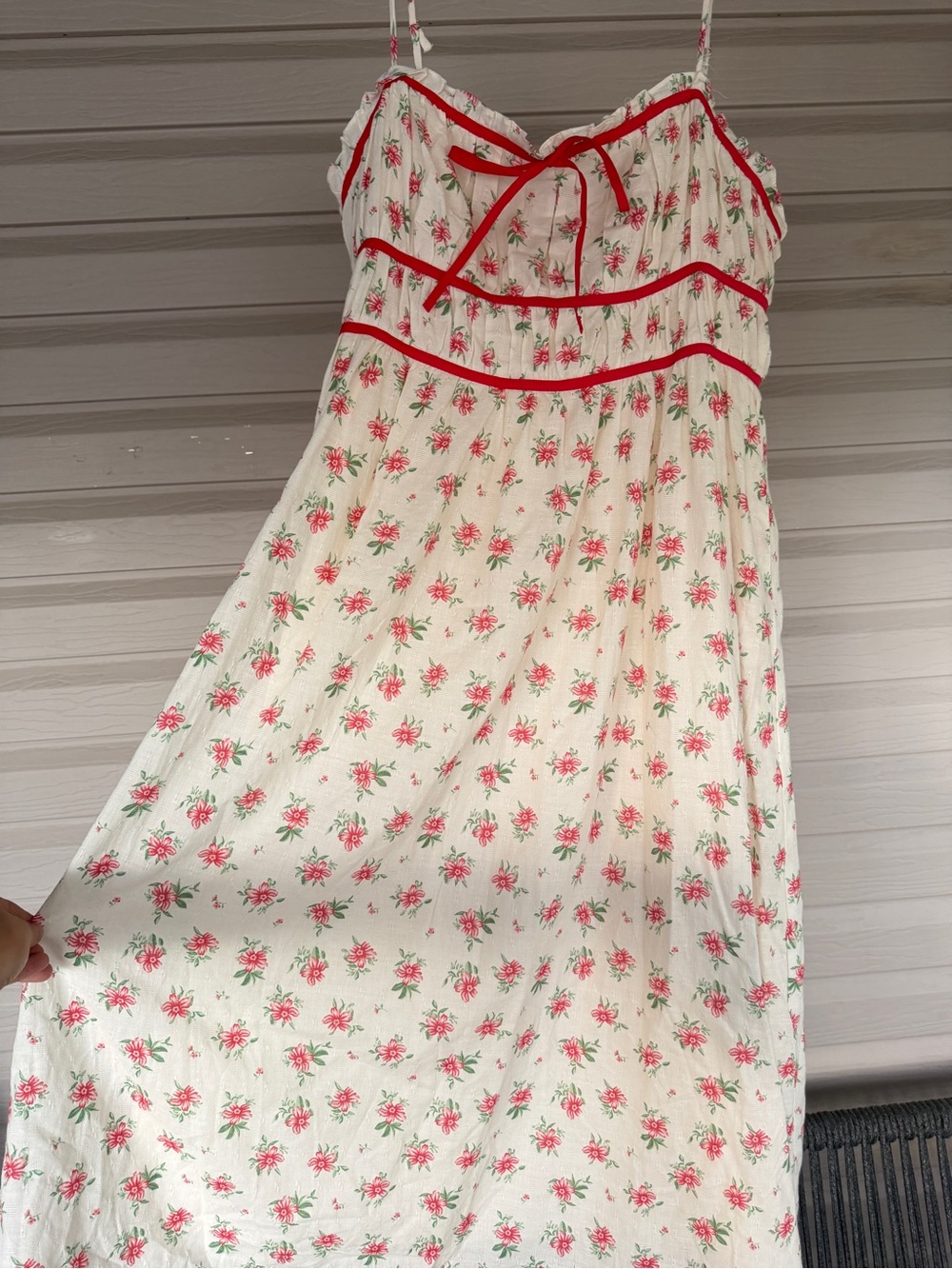 NWT Storia White Red Floral Cotton Midi Dress XL Cottagecore Tie Front